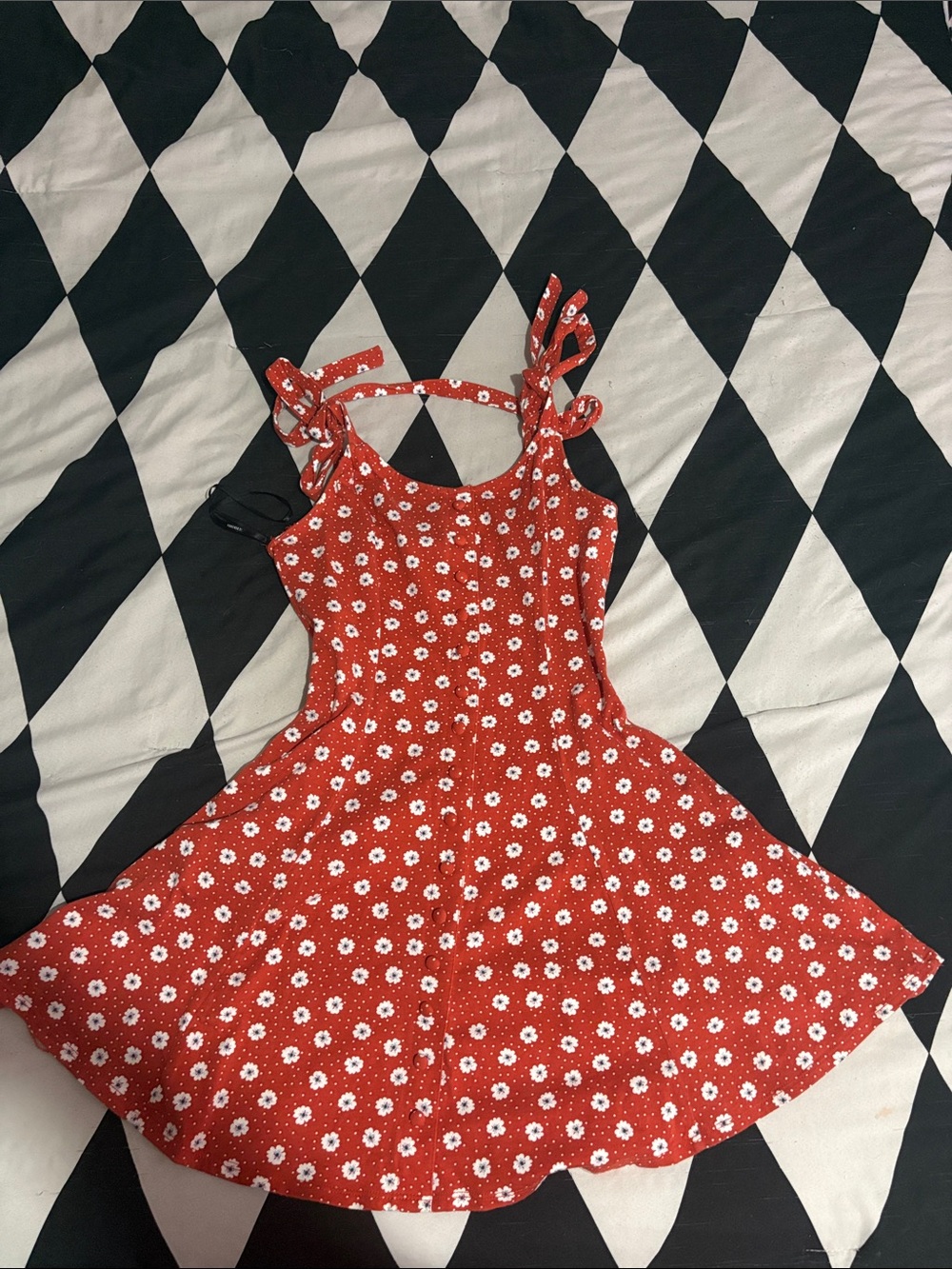 Forever 21 Red Floral Tie-Shoulder Mini Dress